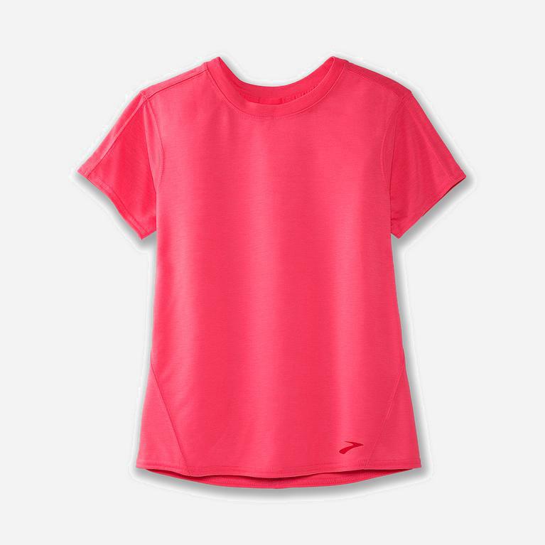 Brooks Women's Distance Short Sleeve Running Shirt Singapore - Fluoro Pink (30479-EOST)